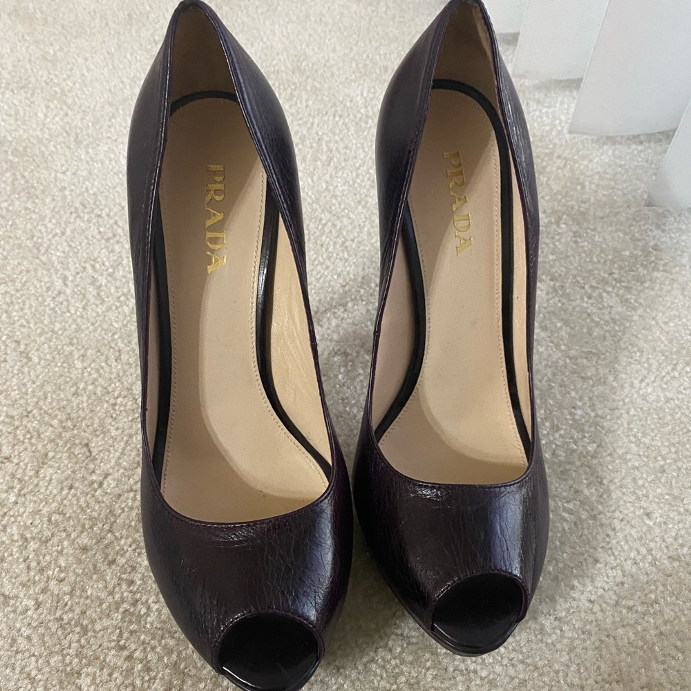 Prada Leather Peep Toe Platform Pump